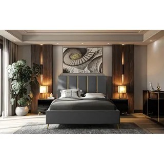 Polsterbett TIFFANY mit Behälter 180x200 cm- Kopfteil:133 cm Jasmine 90 - Grau
