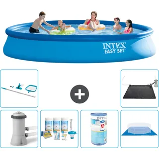 Intex runder aufblasbarer Easy Set-Schwimmpool – 457 x 84 cm – Blau – inklusive Pumpe Wartungspaket - Filter - Bodenplane - Reinigungskit - Solarmatte