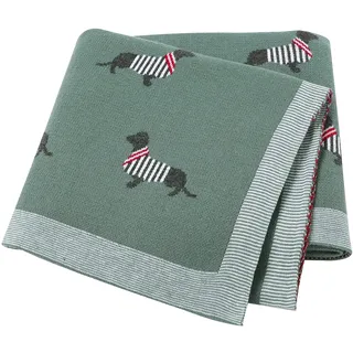 LAWKUL Babydecke 100% Baumwolle Weich Gestrickt Babydecken für Neugeborene Jungen Mädchen Dackel Wursthund 100x80cm Grün