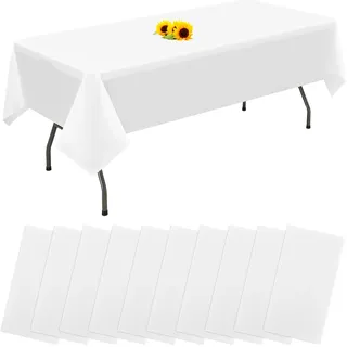 10 Packungen Einweg-Tischdecken Weiß rechteckige Kunststoff-Tischdecke 137 cm x 274 cm Premium-schmutzabweisende/wasserdichte Tischdecken für Geburtstag,Hochzeit,Party,Grillen,Picknick-Dekoration