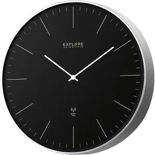 Explore Scientific analoge Funkuhr ohne Ziffern | 25 cm große Uhr, keine Anpassung, modernes Design, ein Muss für jeden Haushalt, schwarz