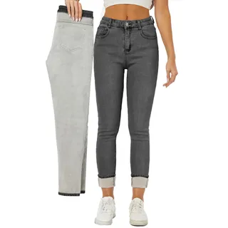 heipeiwa Damen Winter Jeans Fleece Gefüttert Jeans Thermo Dicke Skinny Denim Hose Slim Stretch Warm Jeggings, Grau 08, S