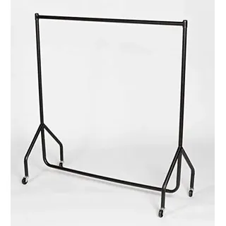 DPS Shopfitting Stabiler Kleiderständer, Breite 152cm, Höhe 155cm, Tiefe 51cm, Schwarz, Stahlrohrkonstruktion, 4 Rollen, Traglast 100kg