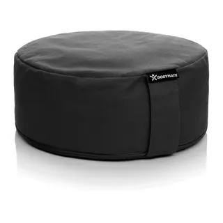 BODYMATE Yogakissen rund 31cm Durchmesser 13cm hoch Schwarz mit Buchweizen-Spelz Füllung – Maschinenwaschbarer Bezug aus 100% extra dicker Baumwolle – Meditationskissen – Sitzkissen