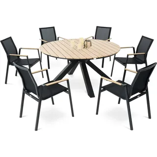 di volio Gartenmöbel OZZANO, runder Gartentisch mit 6 Stühlen - Set, Essgruppe für 6 Personen, robust & wetterfest, aus hochwertigen Materialien - Schwarz, Beige
