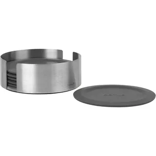 blomus -LARETO- Set aus 6 Silikon-Untersetzern, dunkler Grauton, inkl. Edelstahlhalter, Farbe Magnet (64062)