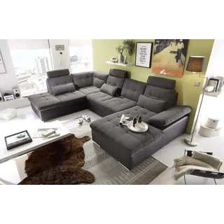ed exciting design Wohnlandschaft Webstoff U-Form 3-Sitzer Grau