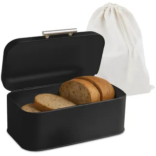 Relaxdays Brotkasten mit Deckel und Brotbeutel Hellbraun,Schwarz