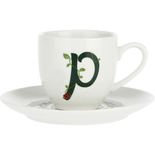 PORCELLANA Solotua Kaffeetasse mit Untertasse Buchstabe P 85 ml in Geschenkbox