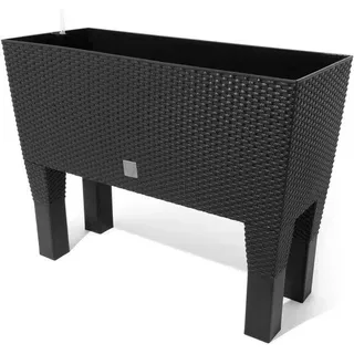 Blumenpot Blumenbank mit Füßen in Rattan-Look Bewässerungssystem - Serie Case Hoch Anthrazit - Grau