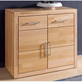 Home Affaire Kommode HOME AFFAIRE "Logo,90cm breit,42 cm tief, Fronten Massivholz,2 Türen,2 Schubladen", beige (kernbuche teilmassiv), B:90cm H:80cm T:42cm, Holz teilmassiv, Sideboards, Kommode, Holz massiv, Holzwerkstoff,2 breite Fächer,Boden versetzbar