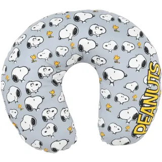 United Labels The Peanuts Snoopy - Allover Reise Nackenkissen bequemes Reisekissen Nackenhörnchen Auto Flugzeug Grau