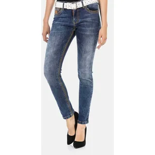 Slim-fit-Jeans CIPO & BAXX "Cipo & Baxx Jeans", Damen, Gr. W28/L34, Länge 34, blau, Obermaterial: 97% Baumwolle CO. 3% Elasthan EL., uni, slim fit, Jeans Slim-fit-Jeans, mit trendigen Ziernähten, WD462