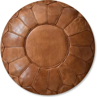 Marokkanischer XL Echtleder Pouf - Karamell Braun- Handgefertigt - gefüllt geliefert - Ottoman Sitzsack Fußhocker - Braun, Beige