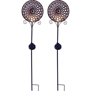 Gartenleuchte LUXFORM "Solar-Erdspieß-Gartenlampe - Mandala - 2 Stück", braun (bronze), 2 Stk., Leuchten, Gartenleuchte, Dekoratives Gartenornament
