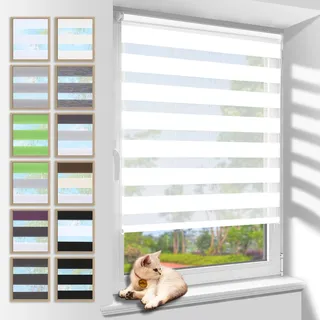 Zarnan Doppelrollo Klemmfix ohne Bohren Weiß 80x220cm(Stoffbreite 76cm) Duo Rollo Blickdicht Zebrarollo Rollos für Fenster ohne Bohren für Wohnzimmer Küche Büro lichtdurchlässig und verdunkelnd