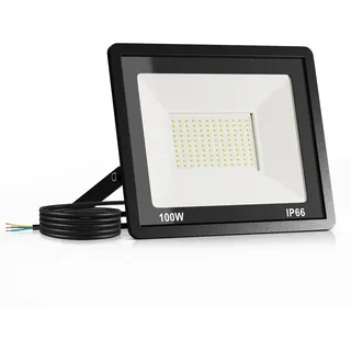 JESLED LED-Außenstrahler, 100 W, superhell, 10.000 lm, LED-Spot für Außen, 6000 K Kaltweiß, IP66 wasserdicht, Solarbetrieb – Ideal für Backyard, Driveway, Garage, Garten【1 Stück】