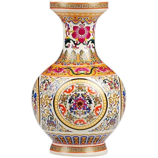 fanquare Jingdezhen Keramik Vase mit Gelbe und Rot Blumen Motiv, Handgefertigte Dekorative Porzellan Blumenvase, Höhe 25cm