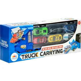 Spielzeug Autotransporter mit Aufbewahrung, Abschussbahn und 6 Autos - Blau