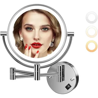 Auxmir Kosmetikspiegel mit LED Beleuchtung 1X/20X Vergrößerung, Dimmbarer Schminkspiegel mit Touchschalter, 3 Farbe Einstellbar, Rasierspiegel Wandmontage für Badezimmer, Spa und Hotel