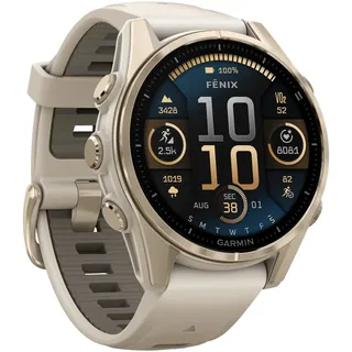 Garmin Fenix 8 BT 43 mm Edelstahlgehäuse gold Silikonarmband grau M