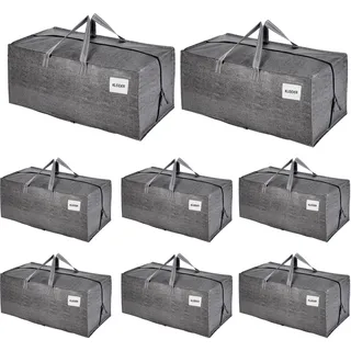 VENO 87 Liter extra große Umzugstaschen mit Rucksackgurten, Umzugshelfer, Starke Griffe und Reißverschlüsse, Kleideraufbewahrung, Wäschesäcke, wiederverwendbar und nachhaltig (Grau, 8er-Pack)