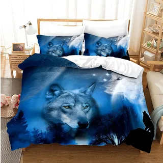 CIUNVXD 3D Realistische Wolf Bettwäsche Set Für Jungen Mädchen 3D Drucken Bettbezug Set Für Jungen Mädchen (C,135x200 cm)