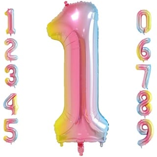 Oboteny Folien Helium Luftballons Geburtstag - 40Zoll(101CM)-Regenbogen-Gradienten-Zahlenballons mit Krone, Zahlenballon Geeignet Geburtstagsdeko Hochzeitsdeko Party Deko - [1]