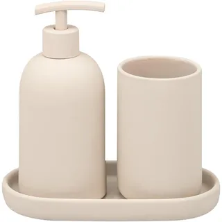 eluno Bad-Accessoires-Set Cerano, Soft-Touch, beige , Schwarz , Keramik , 8x18x8 cm , Badaccessoires