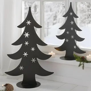2x Tanne "Sterne" aus Metall, schwarz, 60 + 80 cm groß, Winterdeko, Weihnachtsdeko Tannenbaum - Schwarz