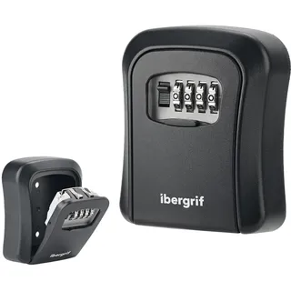 IBERGRIF Schlüsseltresor Wandmontage Wetterfest - Schlüsselsafe 4 Stellig, Schlüsselbox mit Code, Schlüsselkasten mit Zahlencode Robust, Sicher, Schlüsselversteck für Schlüssel Türkarte, Schwarz