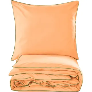 Bettwäsche Set - 135x200 cm - Aprikosenfarben - Baumwolle - mit Reißverschluss - 1 Kissenbezug - Unifarben - Orange, Grün