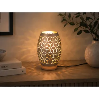 Orientalische kleine LED Nachttischlampe für die Fensterbank mit Holzfuß, H 21cm - Braun, Gold