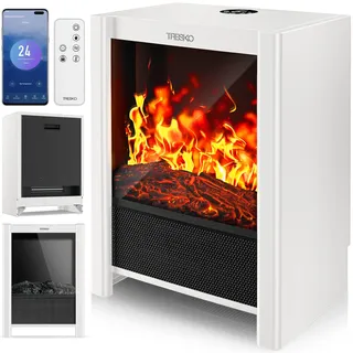 TRESKO® Elektrokamin mit Heizung, Fernbedienung & Smart Home WiFi App 2000W | Kamin elektrisch LED-Flammeneffekt & LCD-Display | Kaminfeuer mit Thermostat, Timer | Elektro Standkamin Kaminofen Standgerät