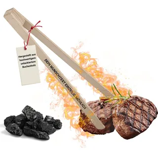 Grillzange aus Holz - Fleischzange aus Buchenholz 30 cm - Grill Zubehör für richtige Grillmeister im Sommer - Natur