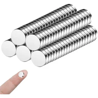 Unyqoos® Neodym-Magnete 100er-Set, 8 x 2 mm – starke Mini-Magnete, dreifach vernickelt, bis 80 °C, haftbar auf Metall, klebbar auf Nicht-Metall - Silber