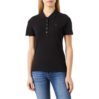 Tommy Hilfiger Damen Poloshirt Kurzarm 1985 Slim Pique Slim Fit, Schwarz (Black), XL