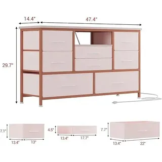 TV-Lowboard mit 8 Schubladen - TV-Schrank und Kommode - Mit Steckdose - LED-Beleuchtung - Für Fernseher bis 140 cm - Skandinavisches Design - Rosa