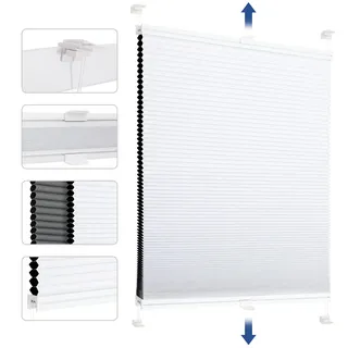 Sekey Wabenplissee Ohne Bohren Verdunkelung Rollo 100% verdunkelnd Blickdicht, Klemmfix, Aluminiumschiene, ZWeißeitig wählbar in Weiß & Grau 45x130cm (BxH)
