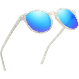 DUCO Retro Polarisierte Damen Sonnenbrille Vintage UV400 Schutz Sonnenbrillen Leichtgewicht Acetat Rahmen DC1230 (Weiß Rahmen Revo Blau Linse)