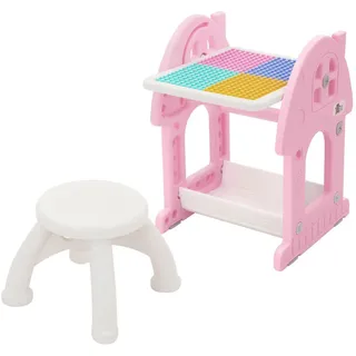 Joyz Kinderspieltisch 2in1 mit Hocker Rosa-Weiß , Pink , Kunststoff , 39x71x37.5 cm , Spielzeug, Sonstiges Spielzeug