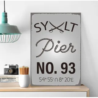 queence Metallbild »Sylt Pier« Meer   Meer Bilder   Schriftzug   Strand 1 Stk. tlg. Stahlschilder, schwarz