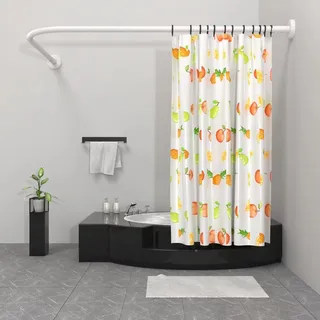 Misounda Duschvorhangstange L Form, Verstellbare Duschstange für Duschvorhang, 75-170 cm Edelstahl Duschstange Ecke mit Edelstahl Duschvorhangringe, für Badezimmer Badewanne Umkleidekabine, Weiß