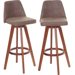 2er-Set Barhocker HWC-C43, Barstuhl Tresenhocker, Holz Textil drehbar Vintage braun, helle Beine - Braun