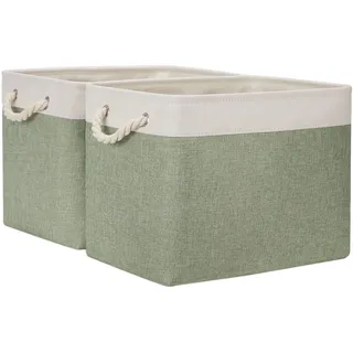 Temary Aufbewahrungskörbe aus Stoff, Aufbewahrungskörbe für Regale, 2 Stück, dekorative Aufbewahrungsboxen, Büchern (weiß und grün, 40x30x30x30x30 cm)