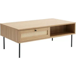 FJORDFORM Couchtisch, Melamin, Poly-Rattan, Metallbeine, 1 Schublade, 1 Abstellraum