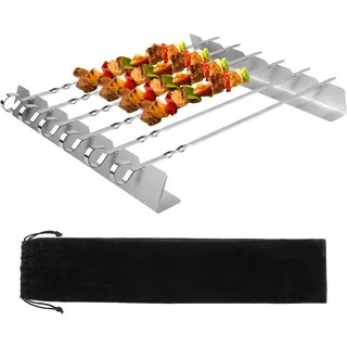Tesmotor BBQ Grillspieße mit Halterung Edelstahl Set, Schaschlickspieße mit Grillgestell für Fleisch, Gemüße und Vegane Alterantiven