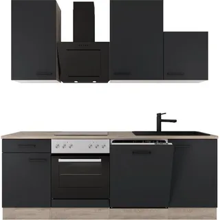 Flex-Well Exclusiv Küche 1701-017sWs Capri 220 cm Schwarz Matt-Endgrain Oak