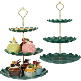 3-stöckiger Kuchenständer Cupcake-Halter Dunkelgrün Kunststoff