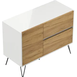 Posseik Sideboard Industrial S 2 Schubladen 1 Tür 100 cm Weiß Eiche Front